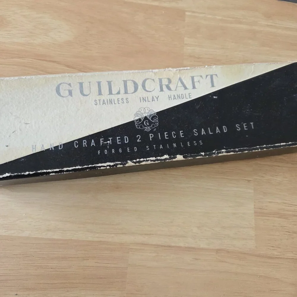 Guildcraft Stainless Rose Inlay Ebony Handles Hand Crafted Forged 2-PC Salad Set